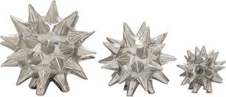 Set of 3 Modern Ceramic Spiked Star Figurine Silver - Olivia & May