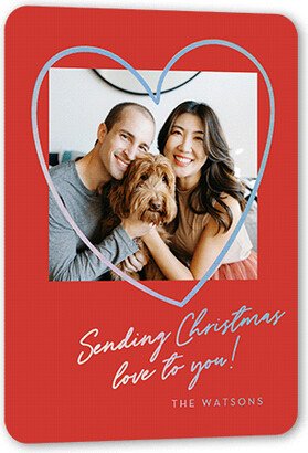 Holiday Cards: Foil Heart Frame Holiday Card, Red, Iridescent Foil, 5X7, Christmas, Matte, Personalized Foil Cardstock, Rounded