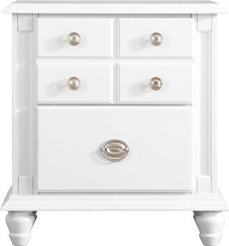 Passion Furniture Summit 5-Drawer White Nightstand (27 in. H x 16 in. W x 24 in. D)