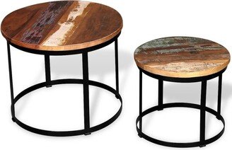 Two Piece Coffee Table Set Solid Reclaimed Wood Round 19.7