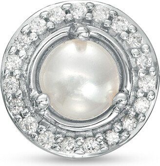 4.0mm Button Cultured Freshwater Pearl and Diamond Accent Frame Charm in 10K White Gold