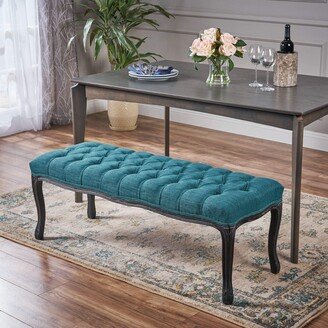 Cytheria Tufted Diamond Dining Bench with Rubberwood Legs-Teal and Black Oak Finish