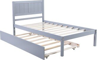 Twin size Platform Bed Wood Platform Bed with Trundle-AA