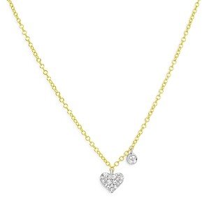 14K Yellow Gold Diamond Heart Pendant Necklace, 18