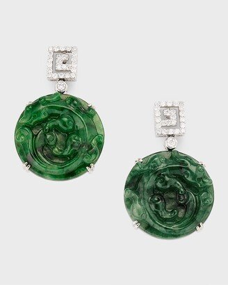 David C.A. Lin 18K White Gold Diamond and Green Jadeite Drop Earrings-AA