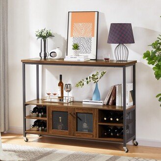 Aoolive Wine Rack Table, Modern Wine Bar Cabinet Freestanding Sideboard, Storge Cabinet Cart with Shelf and Wine Bottle Holder