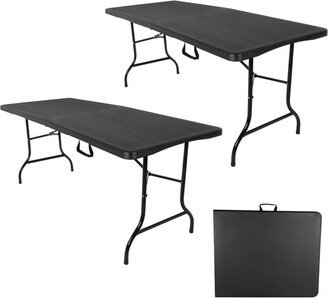 Folding Table Set - Set of 2 Lightweight Portable Tables - 6-Foot-Long Plastic Tabletops for Camping, Parties, and Dining by Black)