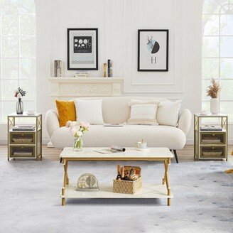 3 Piece Coffee Table Set Modern Coffee Table and Nightstand Set of 2,Marble