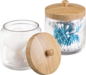 mDesign Round Glass Apothecary Canister Jar/Bamboo Lid, 2 Pack, Clear/Natural - Clear/natural