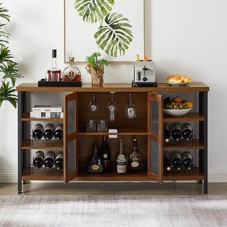 Wine Cabinet for Wine and Glass, Rustic Wine Cabinet with Storage