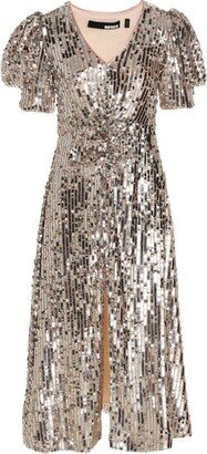 Sequinned V-Neck Short Sleeved Dress