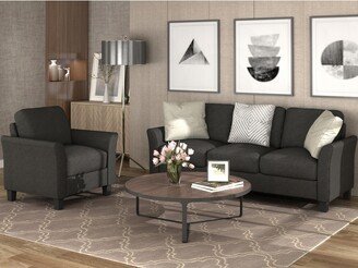 EDWINRAYLLC 2 Pieces Sectional Flared Arms Fabric Sofa Set 3-Seat Sofa Armchair Upholstered Couch for Livingroom, Office