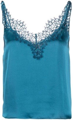 Floral-Lace Satin Blouse