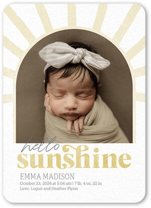 Birth Announcements: Sunny Rays Birth Announcement, Beige, 5X7, Matte, Signature Smooth Cardstock, Rounded