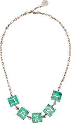 Chain Necklace With Branded Dice-shaped Charms In Green Transparent Resin Woman