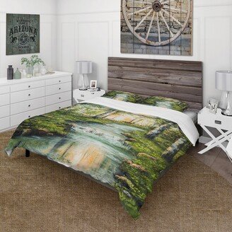 Designart 'River Through Birch Forest' Lake House Duvet Cover Set