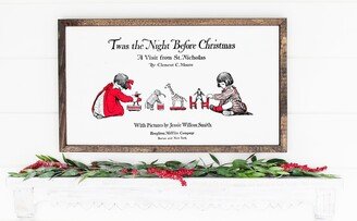 Twas The Night Before Christmas Sign, Decor, Farmhouse Wood Wall Book Page Mantel