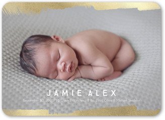 Birth Announcements: Contemporary Brushstroke Birth Announcement, Yellow, 5X7, Standard Smooth Cardstock, Rounded