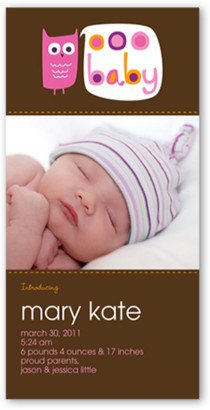 Baby Girl Birth Announcements: Whoo's That Pink Birth Announcement, Brown, Signature Smooth Cardstock, Square