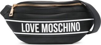 Logo-Tape Faux-Leather Belt Bag