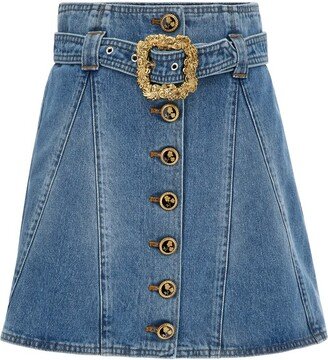 Belted Buttoned Mini Skirt