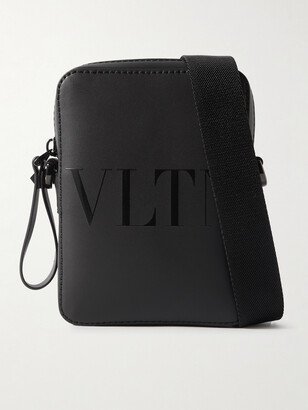 Small Logo-Print Leather Messenger Bag