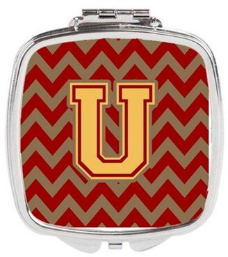 CJ1048-USCM Letter U Chevron Garnet & Gold Compact Mirror