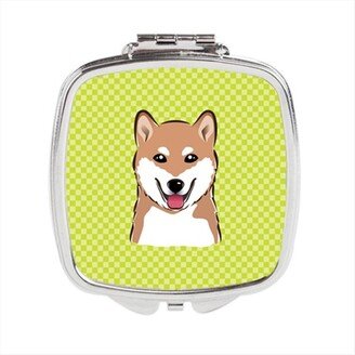 BB1287SCM Checkerboard Lime Green Shiba Inu Compact Mirror, 2.75 x 3 x .3 In.