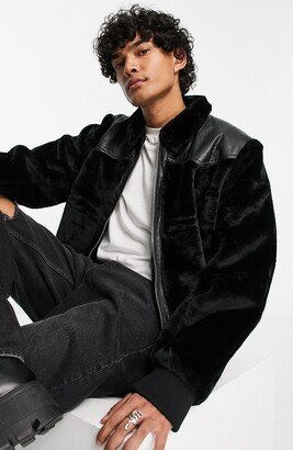 Faux Fur & Faux Leather Harrington Jacket