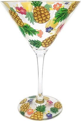 Pineapple Themed Martini Glass - Hand Painted Pineapples & Tropical Flowers Cocktail Party Unique Gift