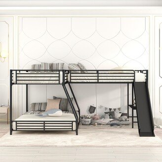 IGEMAN L-Shaped Twin over Full Bunk Bed with Twin Size Loft Bed, Built-in Desk and Slide, Black