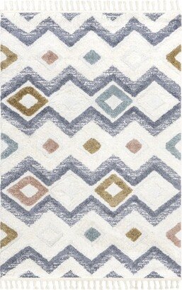 Kirsty Colorful Checkers Kids Tassel Area Rug 8x10, Beige