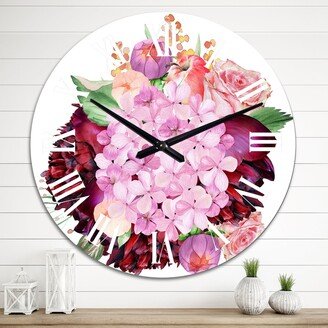 Designart 'Burgundy And Blush Floral Bouquet With Hydrangea' Traditional wall clock