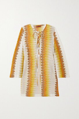 Striped Metallic Crochet-knit Coverup - Yellow