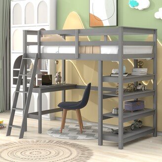 Twin Loft Bed with desk,ladder,shelves