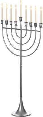 Modern Judaic Hanukkah Menorah 9 Branched Candelabra, Aluminum Finish, Large