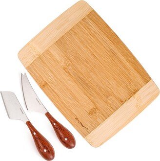 3Pc Aaron Probyn Cheese Board Set, Two-toned Cutting Board, Cheese Knives Set