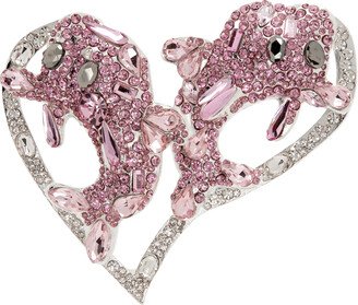 Silver & Pink Dolphin Heart Brooch