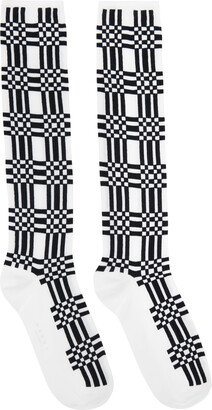 White & Black Check Socks