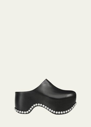 AREA x Sergio Rossi Leather Crystal Slide Clogs-AA