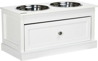 Large Elevated Dog Bowls with Storage Drawer Containing 11L Capacity, Raised Dog Bowl Stand Pet Food Bowl Dog Feeding Station, White