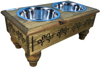 Raised Wooden Pet Double Diner Steel Bowls