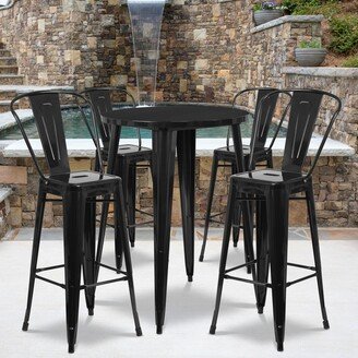 30-in. Round Metal Indoor/Outdoor Bar Table w/ 4 Cafe Stools - 30W x 30D x 41H