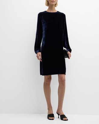 Long-Sleeve Velvet Mini Shift Dress