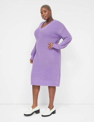 V-Neck Easy Rib Sweater Dress