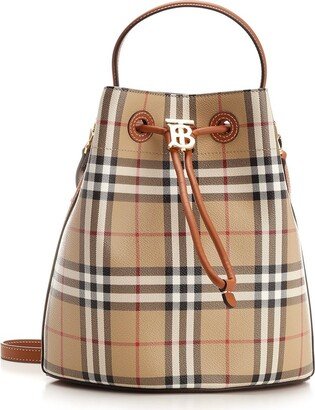 Small TB Vintage Check Drawstring Bucket Bag