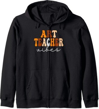 BWILI Fall Autumn School Gifts & Apparel. Art Teacher Vibes Groovy Fall Autumn Lovers Appreciation Day Zip Hoodie