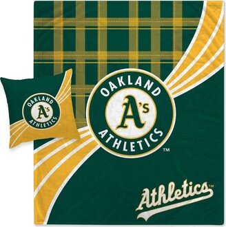 Oakland Athletics Plaid Wave Flannel Fleece Blanket and Pillow Combo Set