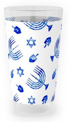 Outdoor Pint Glasses: Hanukkah Watercolor Menorah, Dreidel, Star Of David - Blue Outdoor Pint Glass, Blue