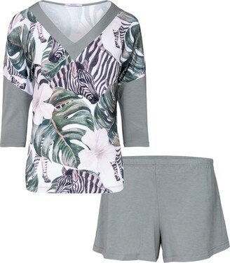 Oh!Zuza Night&Day Short Pj - Breathable Viscose With Zebra & Monstera Print